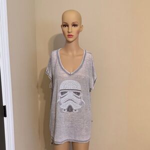 Rock & Republic Gray V-Neck Rhinestone Stormtrooper Tee